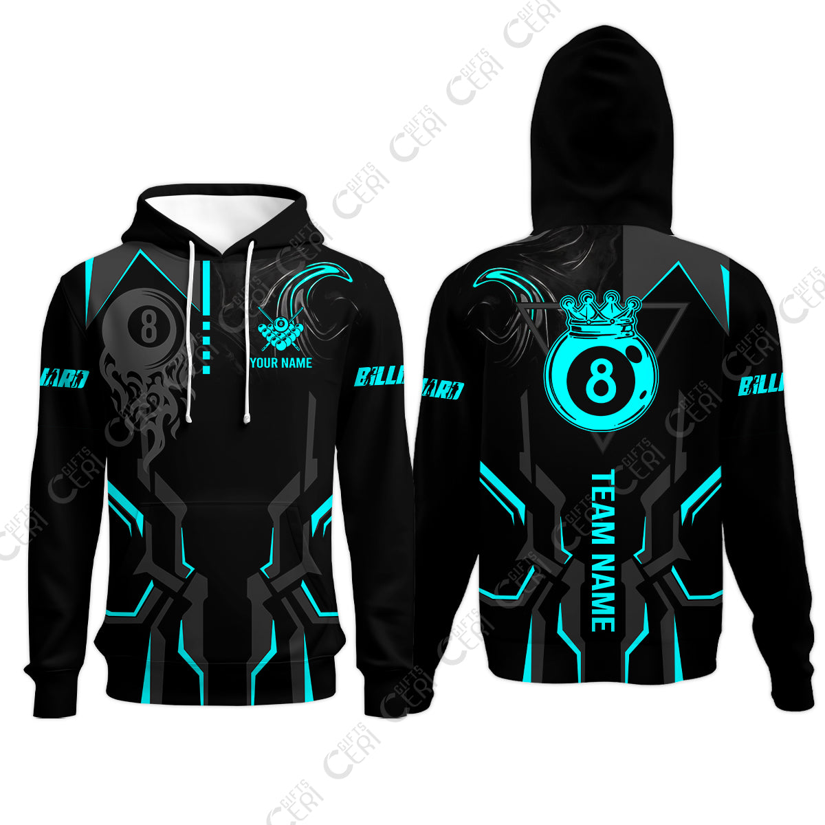 Customized 8 Ball Pool Hoodies, 8-Ball Liquid Effect Smoke, Billiard Jerseys