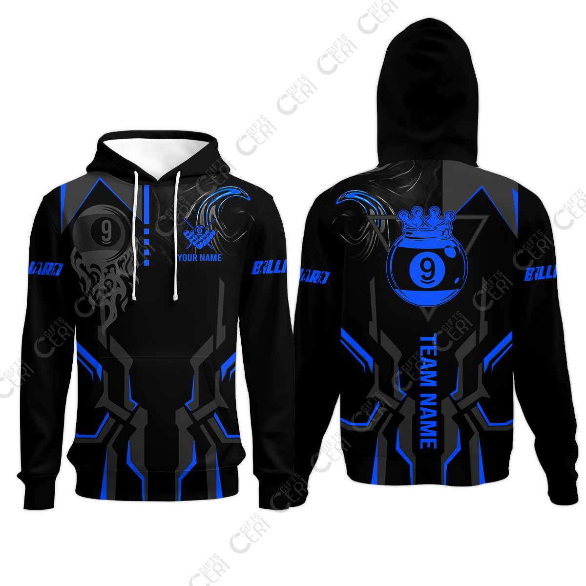 Customized 9 Ball Pool Hoodies, 9-Ball Liquid Effect Smoke, Billiard Jerseys