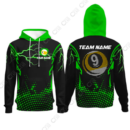Customized Billiards Hoodies, Lightning Graphics With Dots 9 Ball Pool Jersey