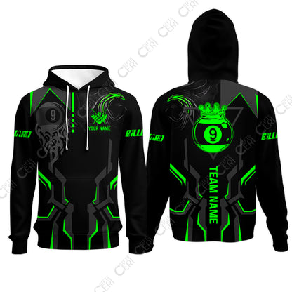 Customized 9 Ball Pool Hoodies, 9-Ball Liquid Effect Smoke, Billiard Jerseys