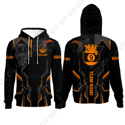 Customized 9 Ball Pool Hoodies, 9-Ball Liquid Effect Smoke, Billiard Jerseys