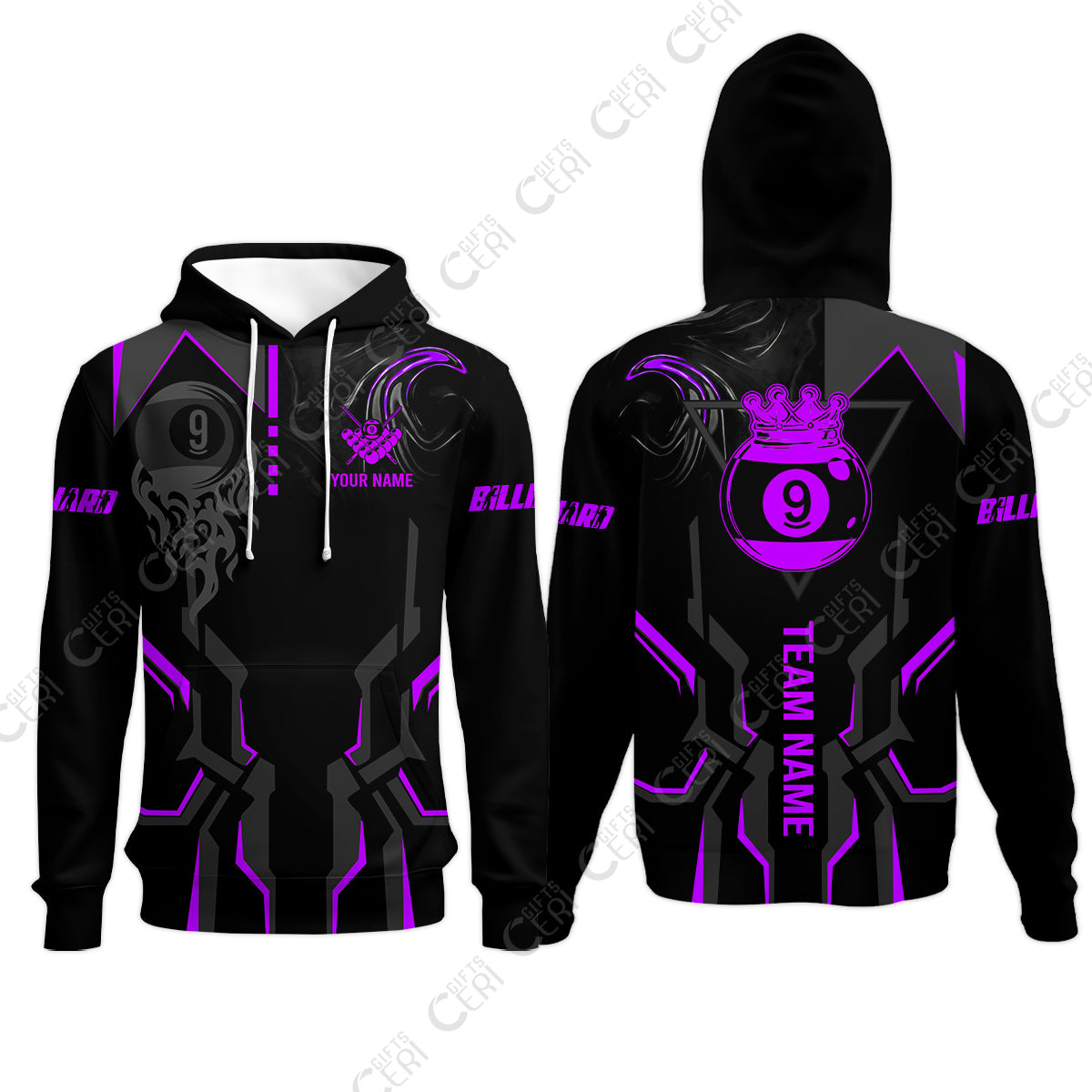 Customized 9 Ball Pool Hoodies, 9-Ball Liquid Effect Smoke, Billiard Jerseys