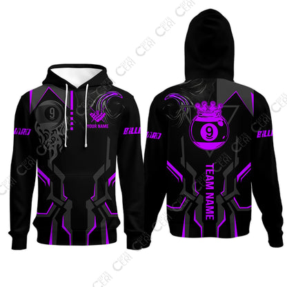 Customized 9 Ball Pool Hoodies, 9-Ball Liquid Effect Smoke, Billiard Jerseys
