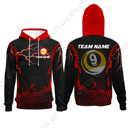 Customized Billiards Hoodies, Lightning Graphics With Dots 9 Ball Pool Jersey
