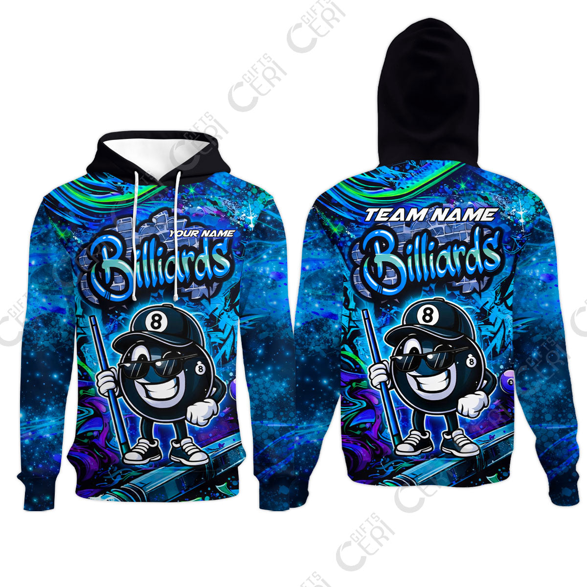 Customized Billiards Hoodies, Personalized Street Graffiti 8 Ball Jersey Gift For Billiard Players