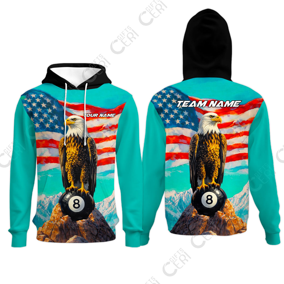 Customized Billiards Hoodies, Personalized American Flag With Eagle 8 Ball Jersey Gift For Billiard Players