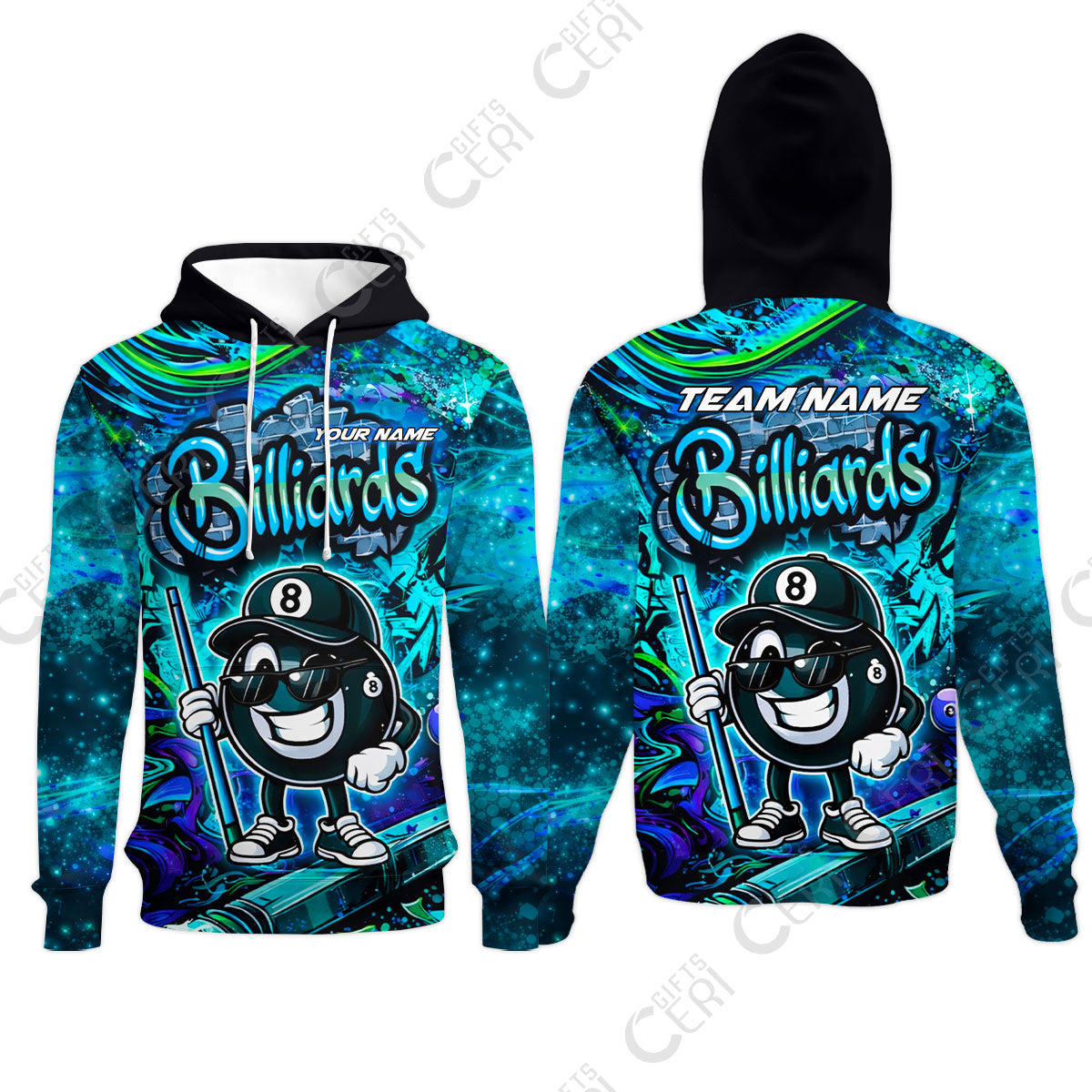 Customized Billiards Hoodies, Personalized Street Graffiti 8 Ball Jersey Gift For Billiard Players