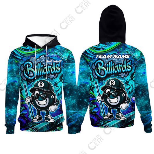 Customized Billiards Hoodies, Personalized Street Graffiti 8 Ball Jersey Gift For Billiard Players