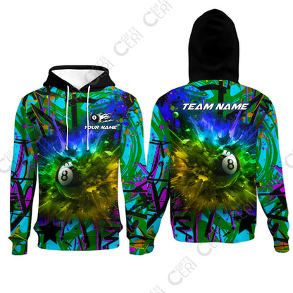 Customized Billiards Hoodies, Personalized Neon Chaos 8 Ball Jersey Gift For Billiard Players