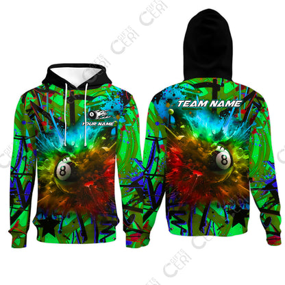 Customized Billiards Hoodies, Personalized Neon Chaos 8 Ball Jersey Gift For Billiard Players