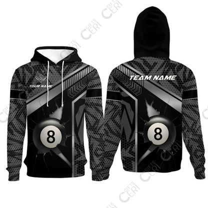 Customized Billiards Hoodies, Personalized Hexagonal Patterns With A Cracked Glass 8 Ball Jersey