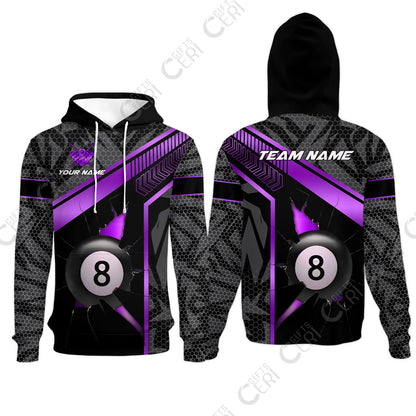 Customized Billiards Hoodies, Personalized Hexagonal Patterns With A Cracked Glass 8 Ball Jersey