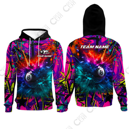 Customized Billiards Hoodies, Personalized Neon Chaos 8 Ball Jersey Gift For Billiard Players