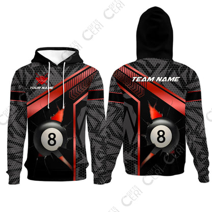 Customized Billiards Hoodies, Personalized Hexagonal Patterns With A Cracked Glass 8 Ball Jersey