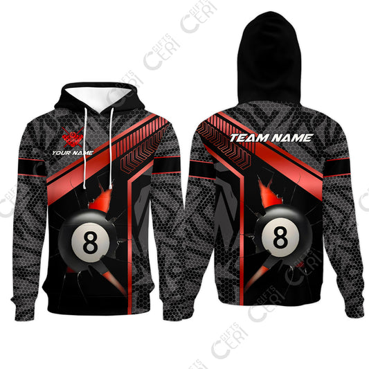 Customized Billiards Hoodies, Personalized Hexagonal Patterns With A Cracked Glass 8 Ball Jersey