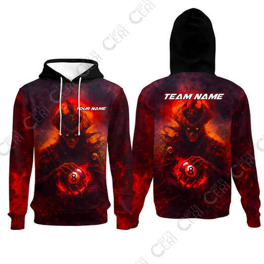 Customized Billiards Hoodies, Personalized Ghost Captains 8 Ball Jersey Gift For Billiard Players
