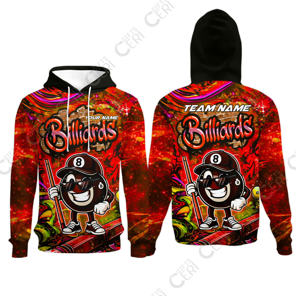 Customized Billiards Hoodies, Personalized Street Graffiti 8 Ball Jersey Gift For Billiard Players