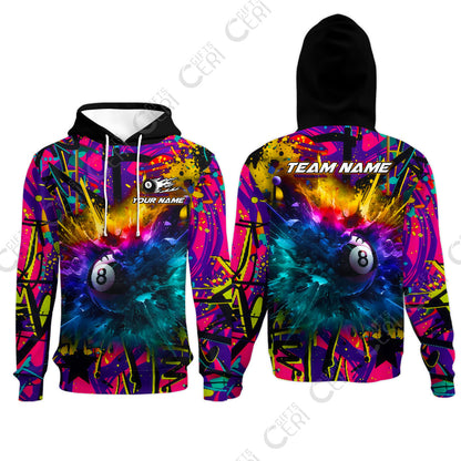 Customized Billiards Hoodies, Personalized Neon Chaos 8 Ball Jersey Gift For Billiard Players
