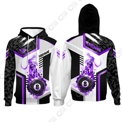 Customized Billiards Hoodies, Flaming 8-Ball Graphic, 8 Ball Pool Jersey