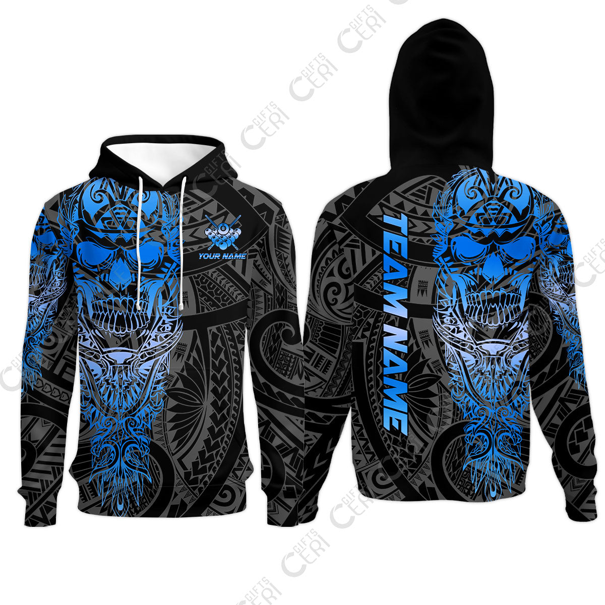 Customized 8 Ball Pool Hoodies, 8-Ball Billiard Ethnic Tribal Style Pattern, Billiards Jerseys