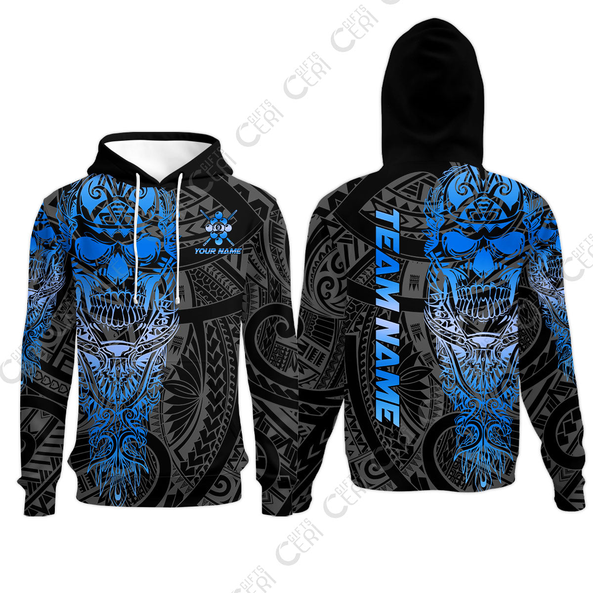 Customized 9 Ball Pool Hoodies, 9-Ball Billiard Ethnic Tribal Style Pattern, Billiards Jerseys