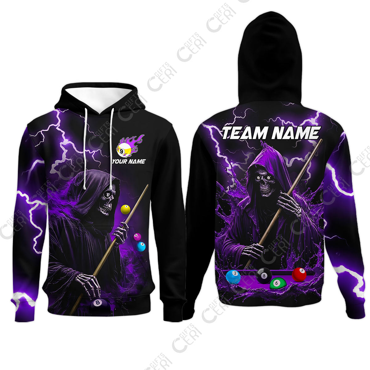 Customized 9 Ball Pool Hoodies, The Death Plays Billiards 9-Ball Flame, Billiards Jerseys