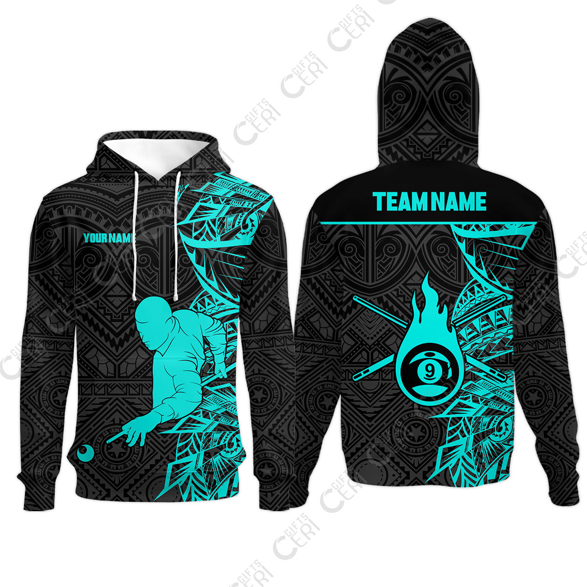 Customized 9 Ball Pool Hoodies, 9-Ball Billiards Tattoo Pattern, Billiards Jerseys