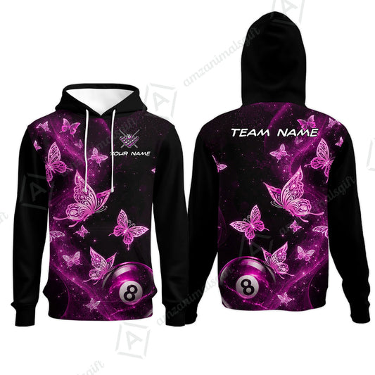 Customized 8 Ball Pool Hoodies, Galaxy And Butterflies, Personalized Billiards Jersey