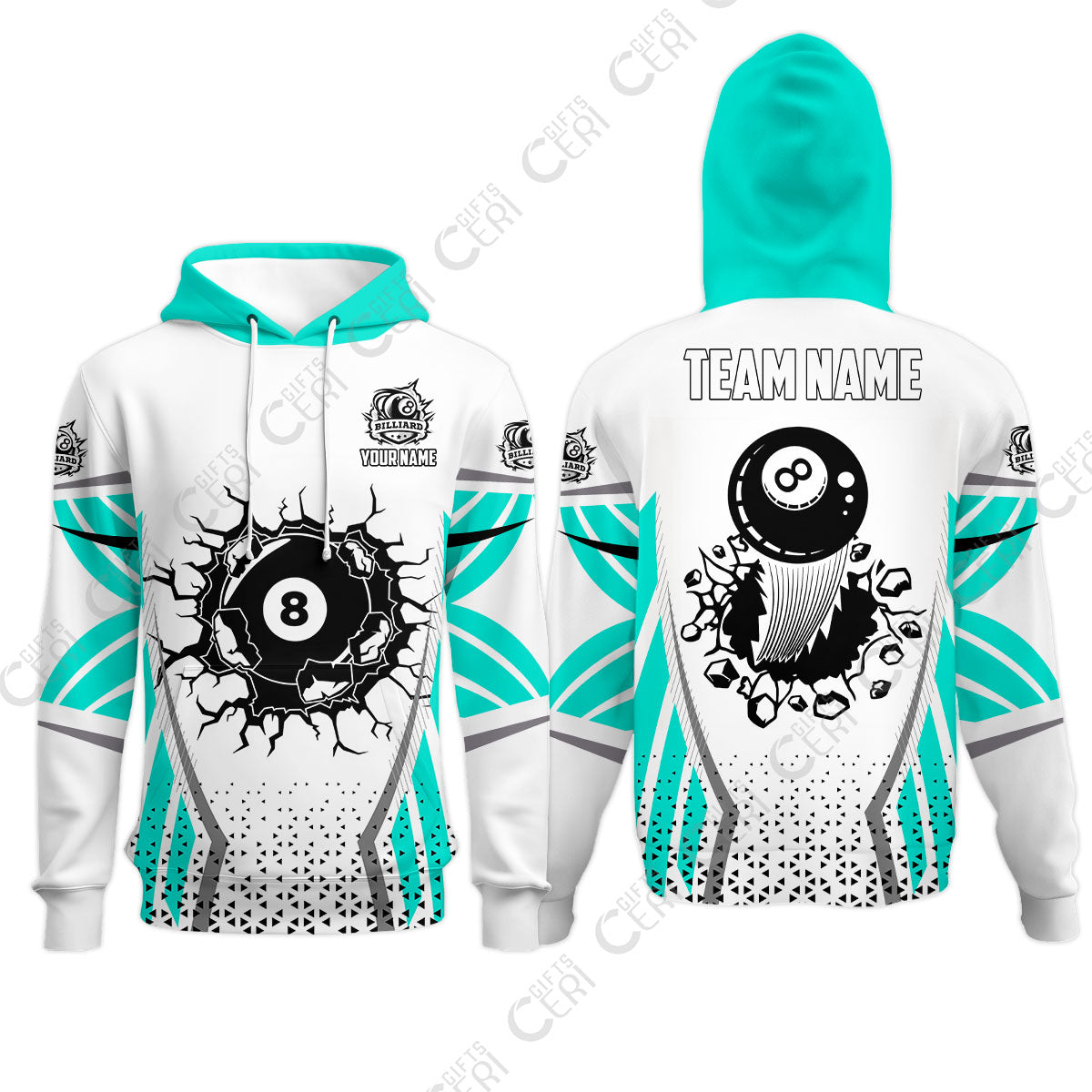 Customized 8 Ball Pool Hoodies, Billiard Triangle Pattern, 8-Ball Breaks The Wall, Billiard Jerseys