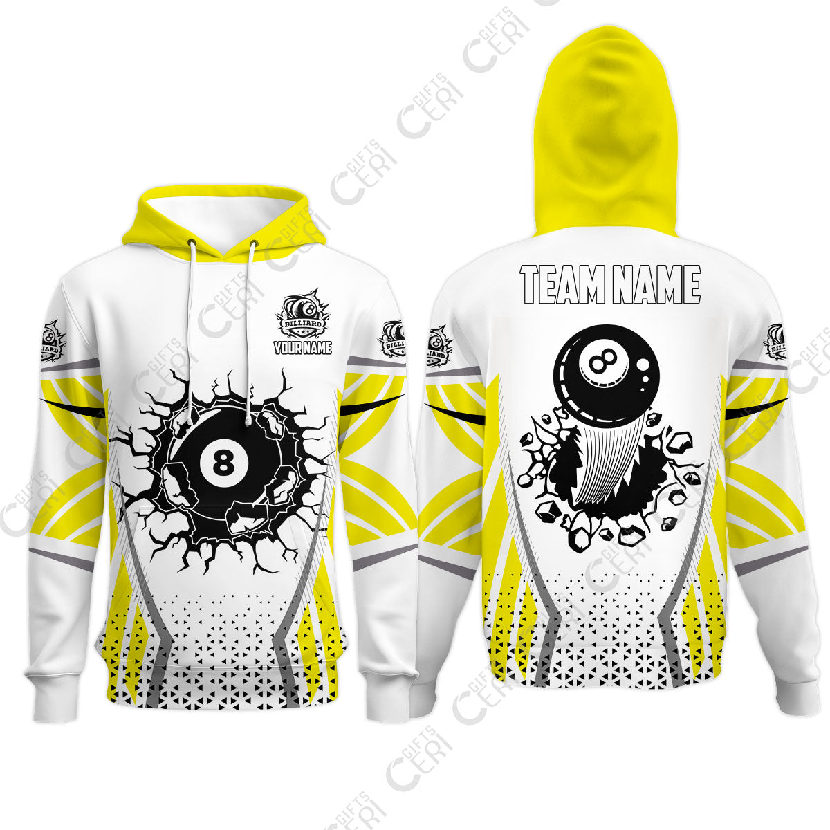 Customized 8 Ball Pool Hoodies, Billiard Triangle Pattern, 8-Ball Breaks The Wall, Billiard Jerseys