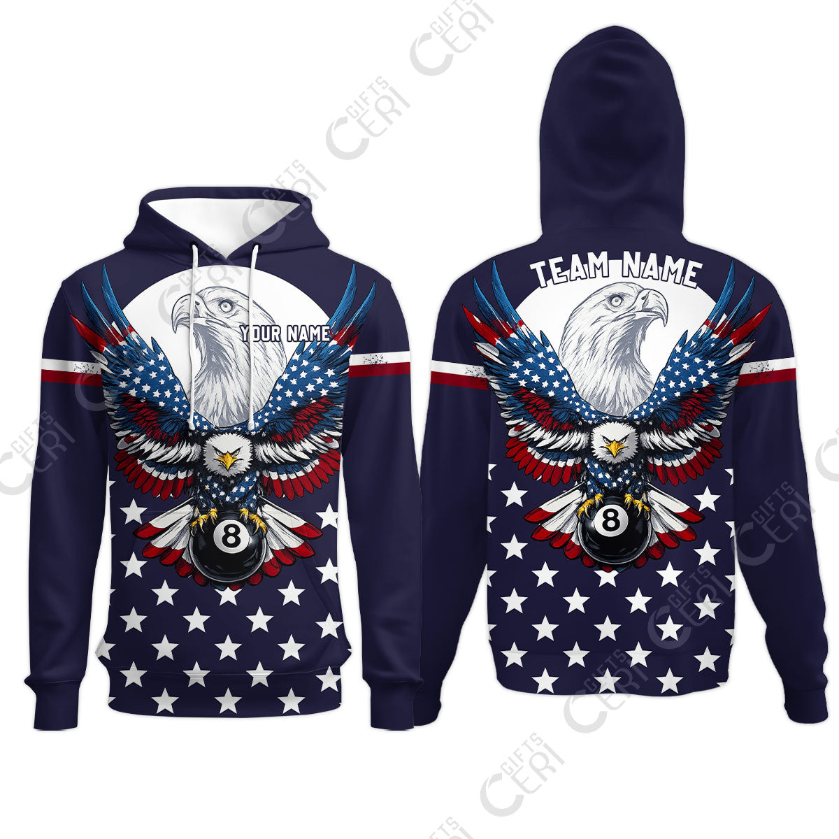 Customized 8 Ball Pool Hoodies, American Eagle Billiards 8-Ball, Personalized Billiards Jersey