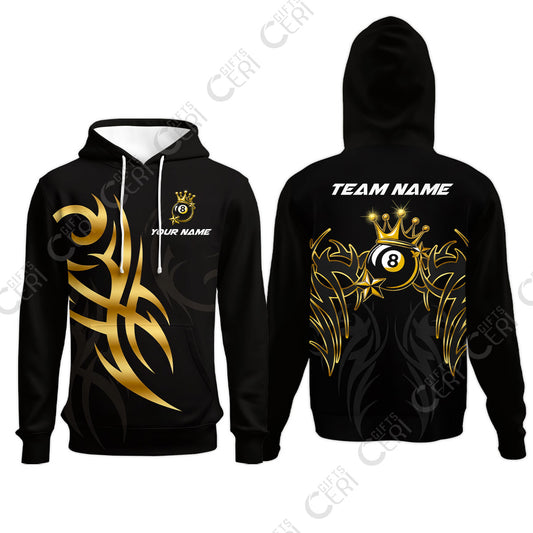Customized 8 Ball Pool Hoodies, Billiard 8-Ball Crown And Stars, Billiards Jerseys