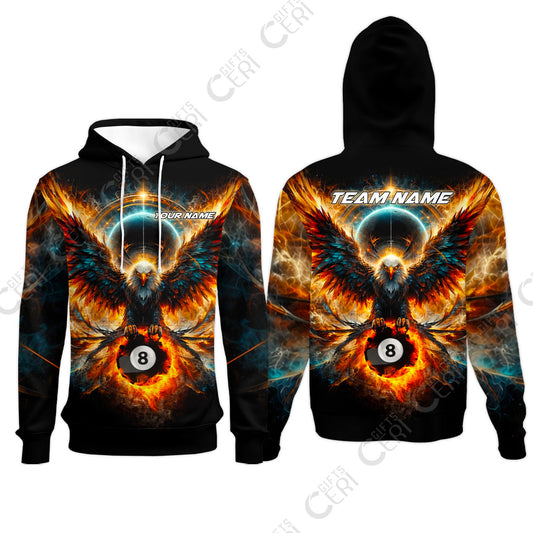Customized 8 Ball Pool Hoodies, Billiard Phantom 8-Ball Flame Eagle, Billiards Jerseys