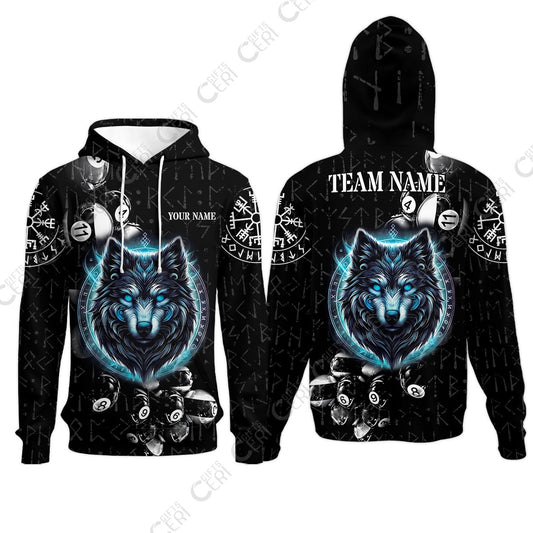 Customized Billiards Hoodies, Wolf Runic Viking Black Grunge Alphabet, Billiards Jerseys