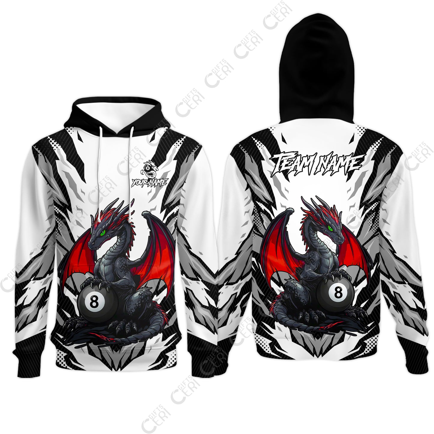 Customized Billiards Hoodies, Personalized Baby Dragon 8 Ball Jersey Gift For Billiard Players
