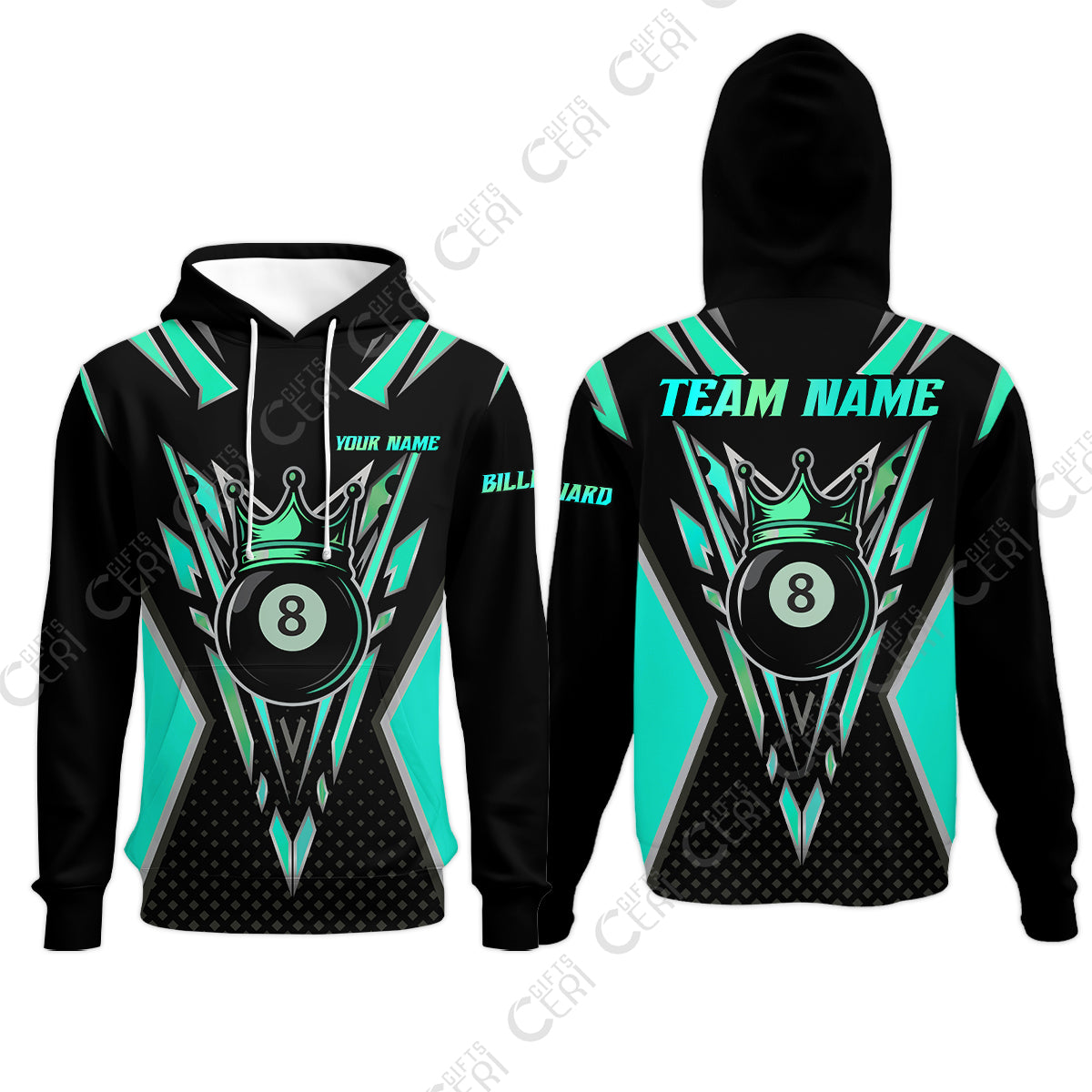 Customized 8 Ball Pool Hoodies, Billiard 8-Ball Crown, Billiard Jerseys