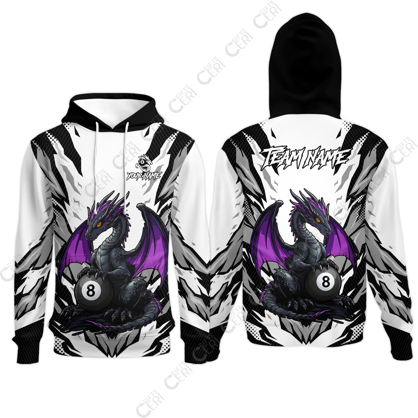 Customized Billiards Hoodies, Personalized Baby Dragon 8 Ball Jersey Gift For Billiard Players