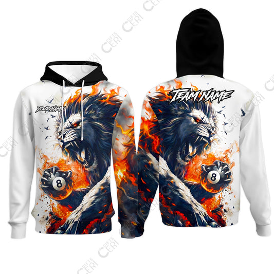 Customized 8 Ball Pool Hoodies, Lion Fire Lava 8-Ball, Personalized Billiards Jersey