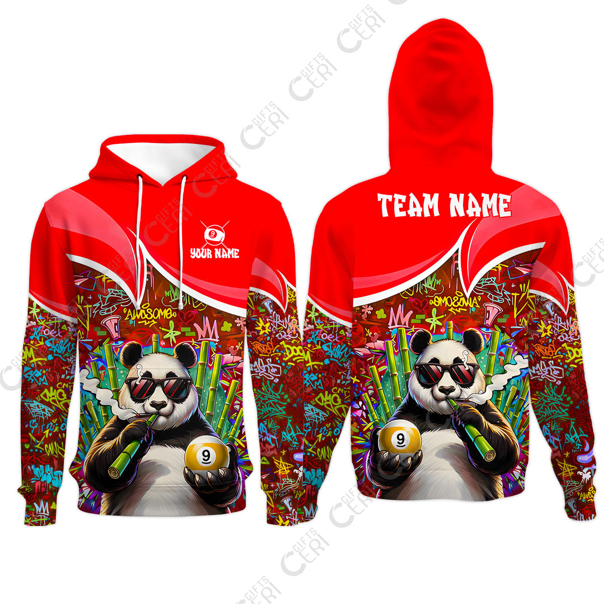 Customized 9 Ball Pool Hoodies, 9-Ball Panda Bamboo Billiards, Billiards Jerseys