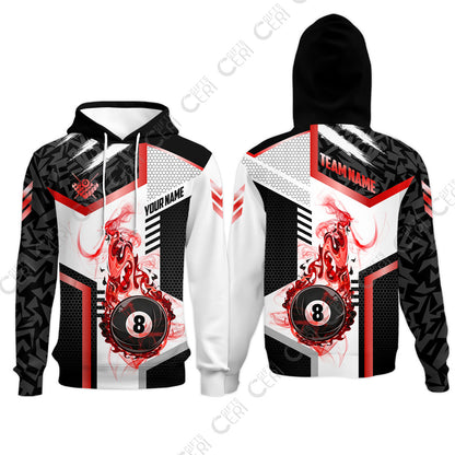 Customized Billiards Hoodies, Flaming 8-Ball Graphic, 8 Ball Pool Jersey