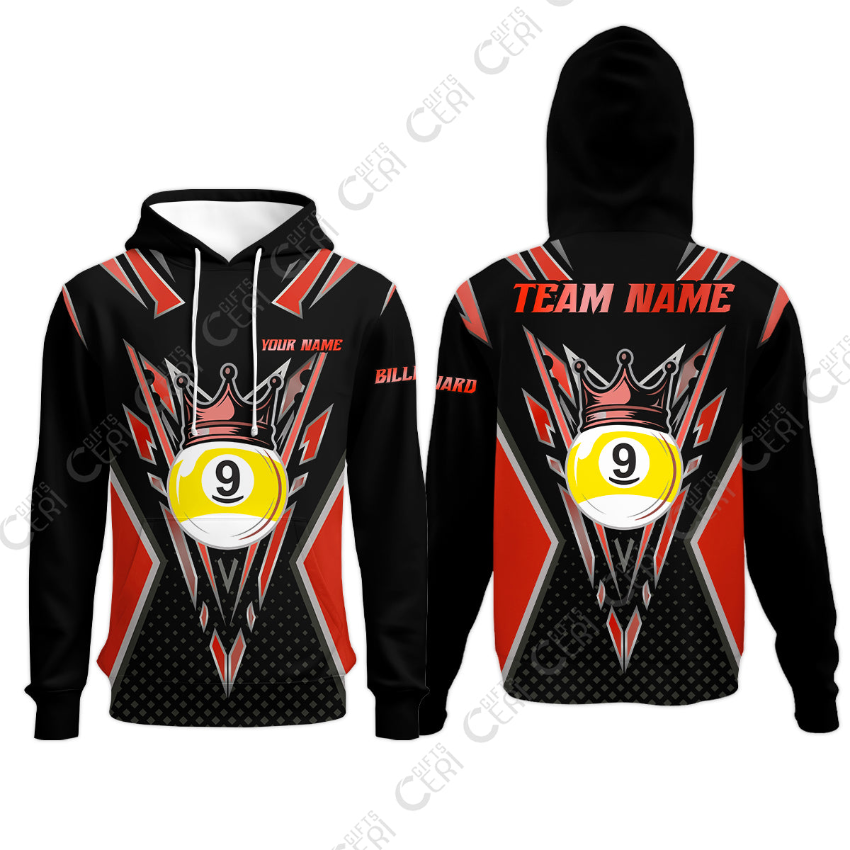 Customized 9 Ball Pool Hoodies, Billiard 9-Ball Crown, Billiard Jerseys