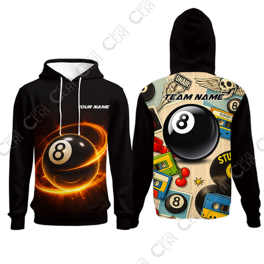 Customized 8 Ball Pool Hoodies, Billiard 8-Ball Retro Vibes, Billiards Jerseys