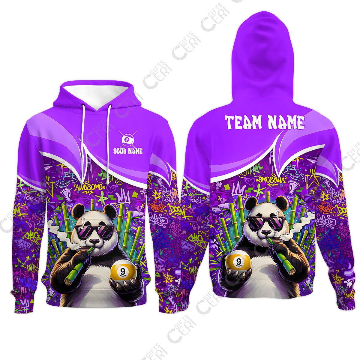 Customized 9 Ball Pool Hoodies, 9-Ball Panda Bamboo Billiards, Billiards Jerseys