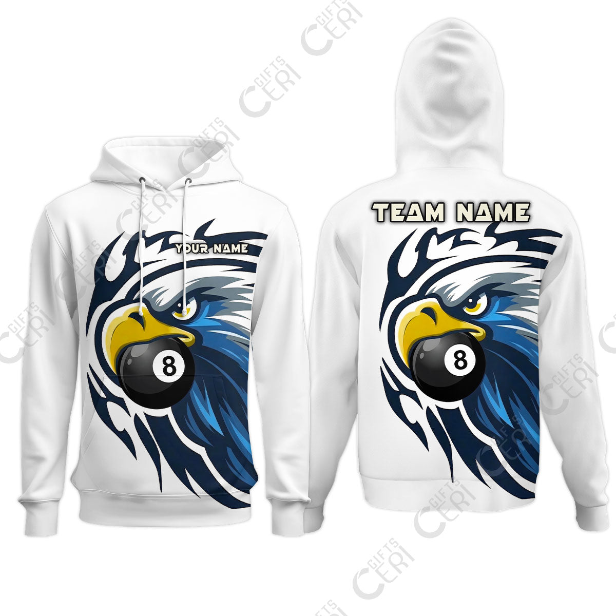 Customized 8 Ball Pool Hoodies, Eagle Eye 8-Ball, Personalized Billiards Jersey