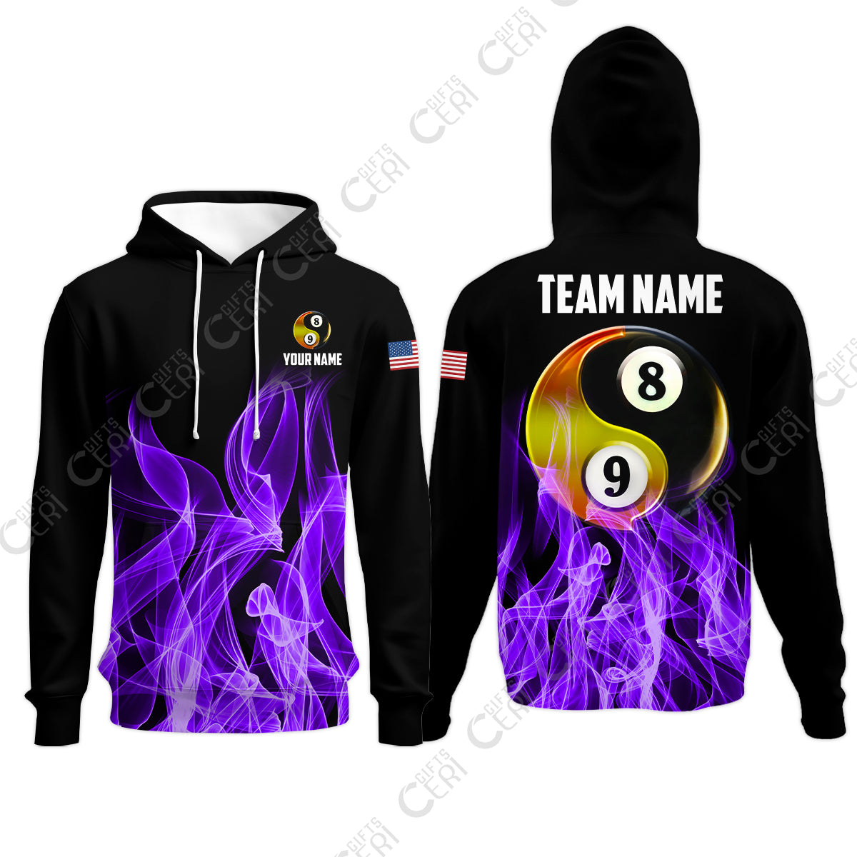 Customized Billiard Hoodies, Billiard 8-Ball And 9-Ball Yin-Yang Flame, Billiard Jerseys