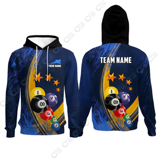 Customized 8 Ball Pool Hoodies, Brush Paint Billiards 8-Ball, Personalized Billiards Jersey