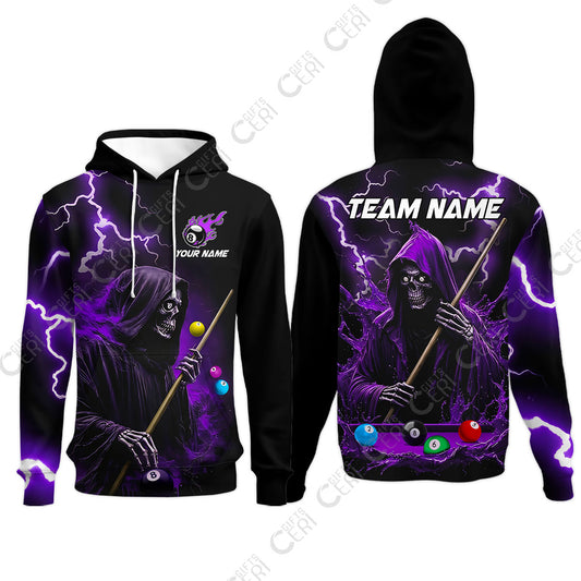 Customized 8 Ball Pool Hoodies, The Death Plays Billiards 8-Ball Flame, Billiards Jerseys