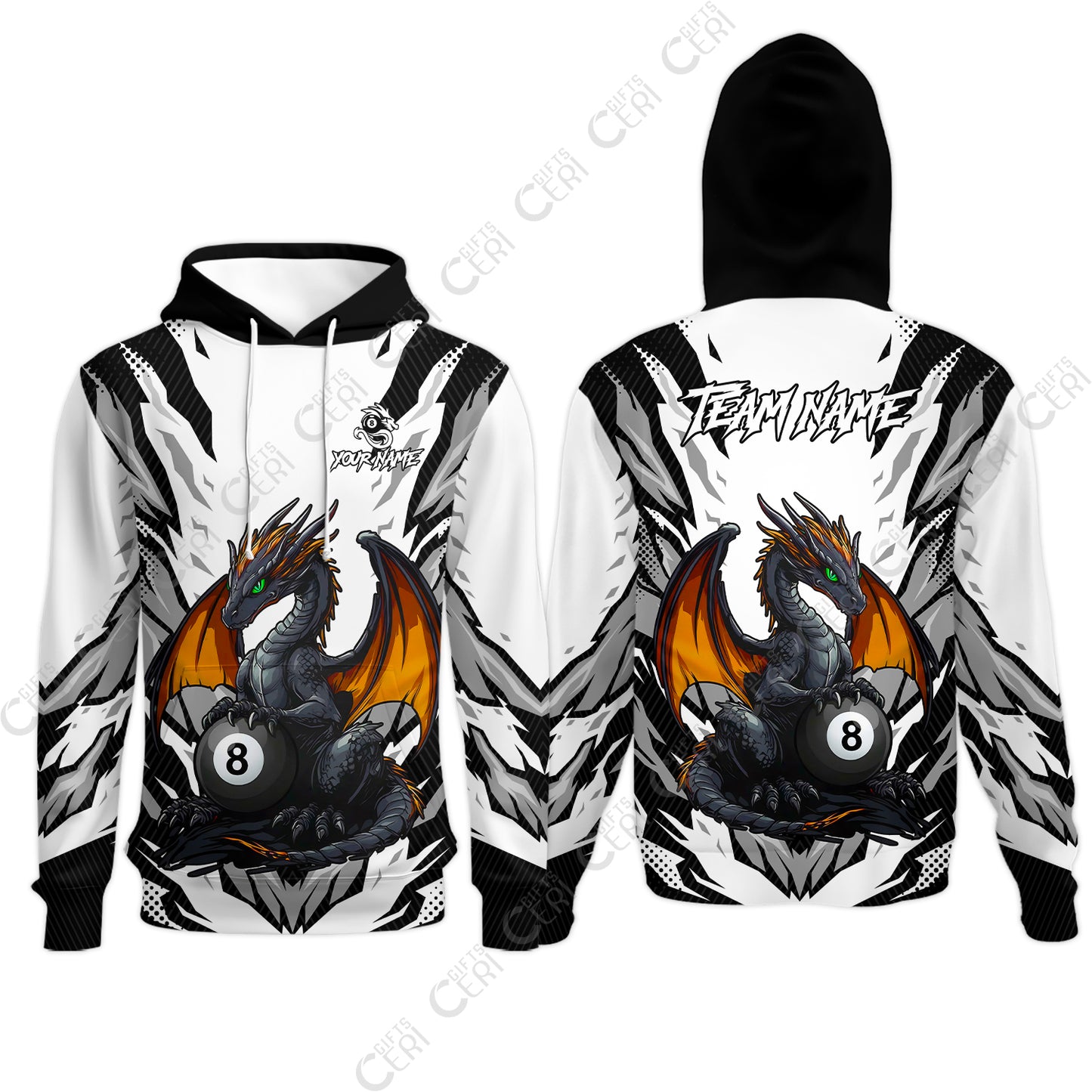 Customized Billiards Hoodies, Personalized Baby Dragon 8 Ball Jersey Gift For Billiard Players