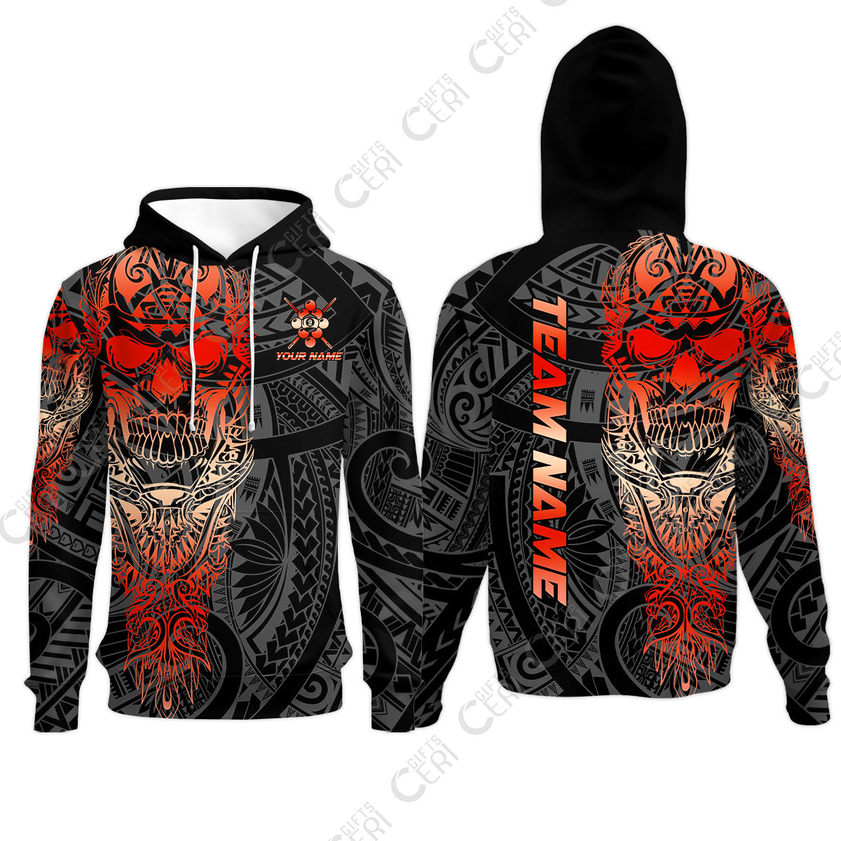 Customized 9 Ball Pool Hoodies, 9-Ball Billiard Ethnic Tribal Style Pattern, Billiards Jerseys