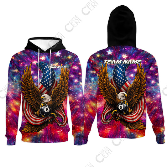 Customized 8 Ball Pool Hoodies, Billiard American Flag Galactic Eagle, Billiards Jerseys